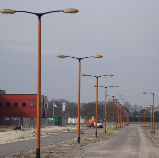 machine Plasticiteit Toeschouwer Openbare verlichting bedrijvenpark Twente - houten masten